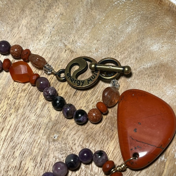 Energy Muse Strength Red Jasper, Carnelian, Sunstone & Charoite Beaded Necklace - Picture 8 of 13